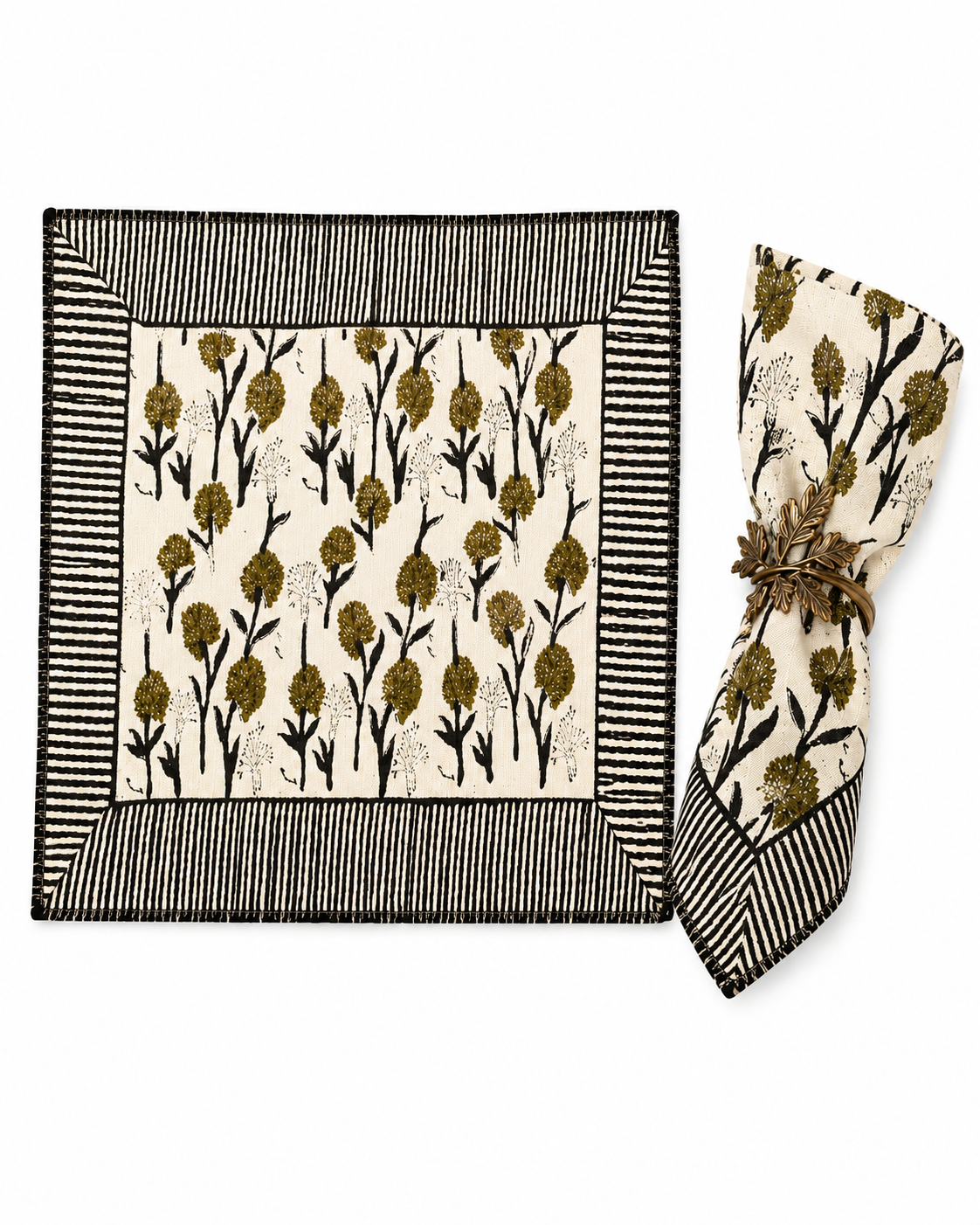 DINNER NAPKIN OLIVE GREEN & MULTI (SET OF 4)