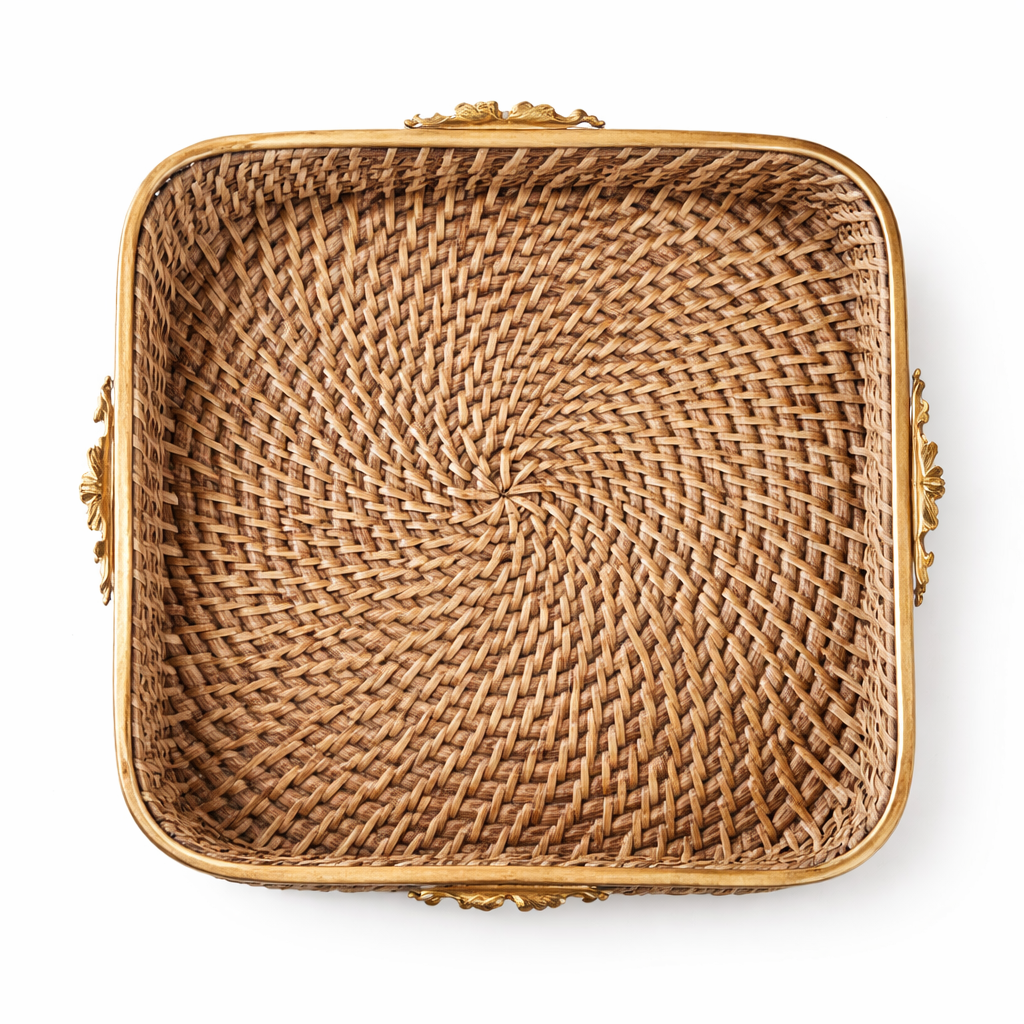 Brass Rattan Decorative Tray