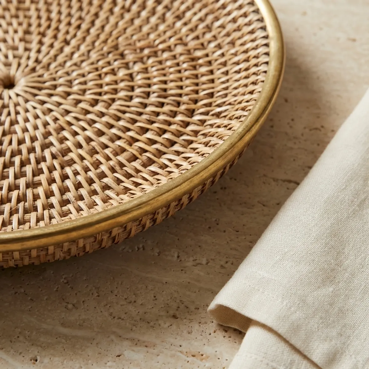 Brass Rattan Raatan Tray