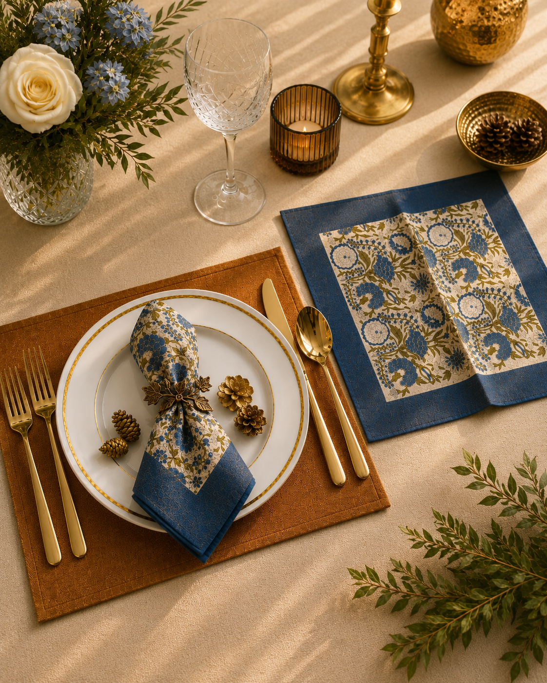 INDIGO FLEURS DINNER NAPKIN INDIGO BLUE
