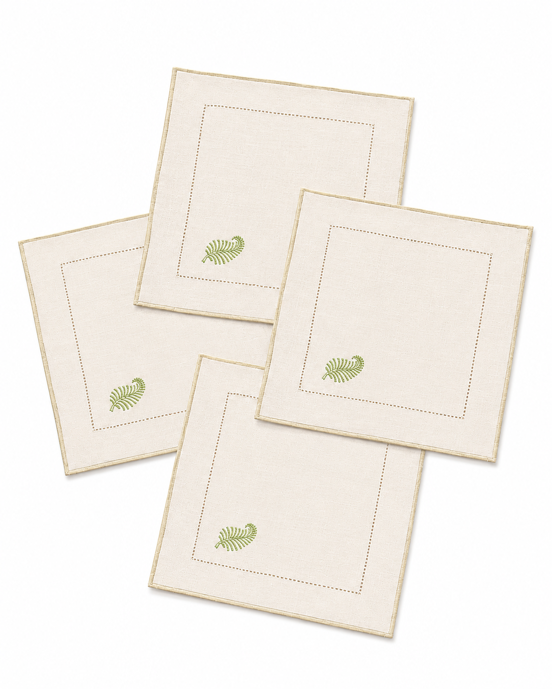LEAF COCKTAIL NAPKIN BEIGE & green (SET OF 4)