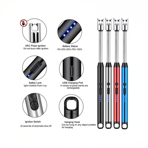 Electric Rechargeable Steel Gas Lighter (Black, Silver, 2 pcs)