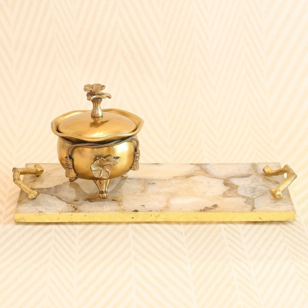 Brass Jar with Agate Platter