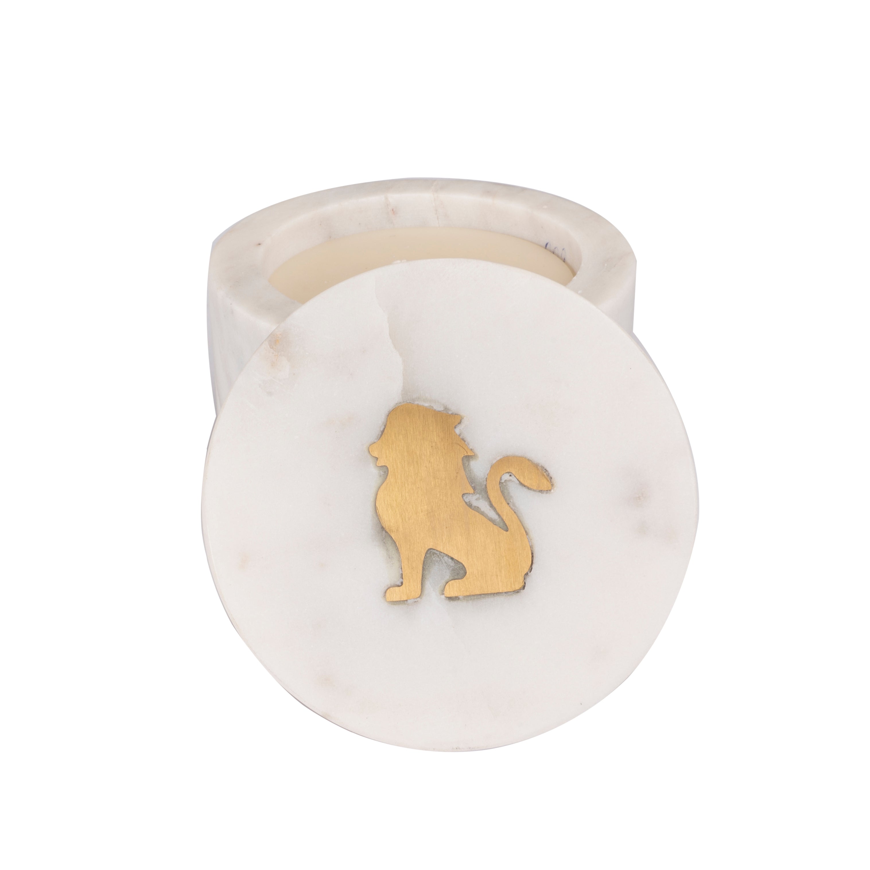Simba Marble Candle Jar with Lion Inlay