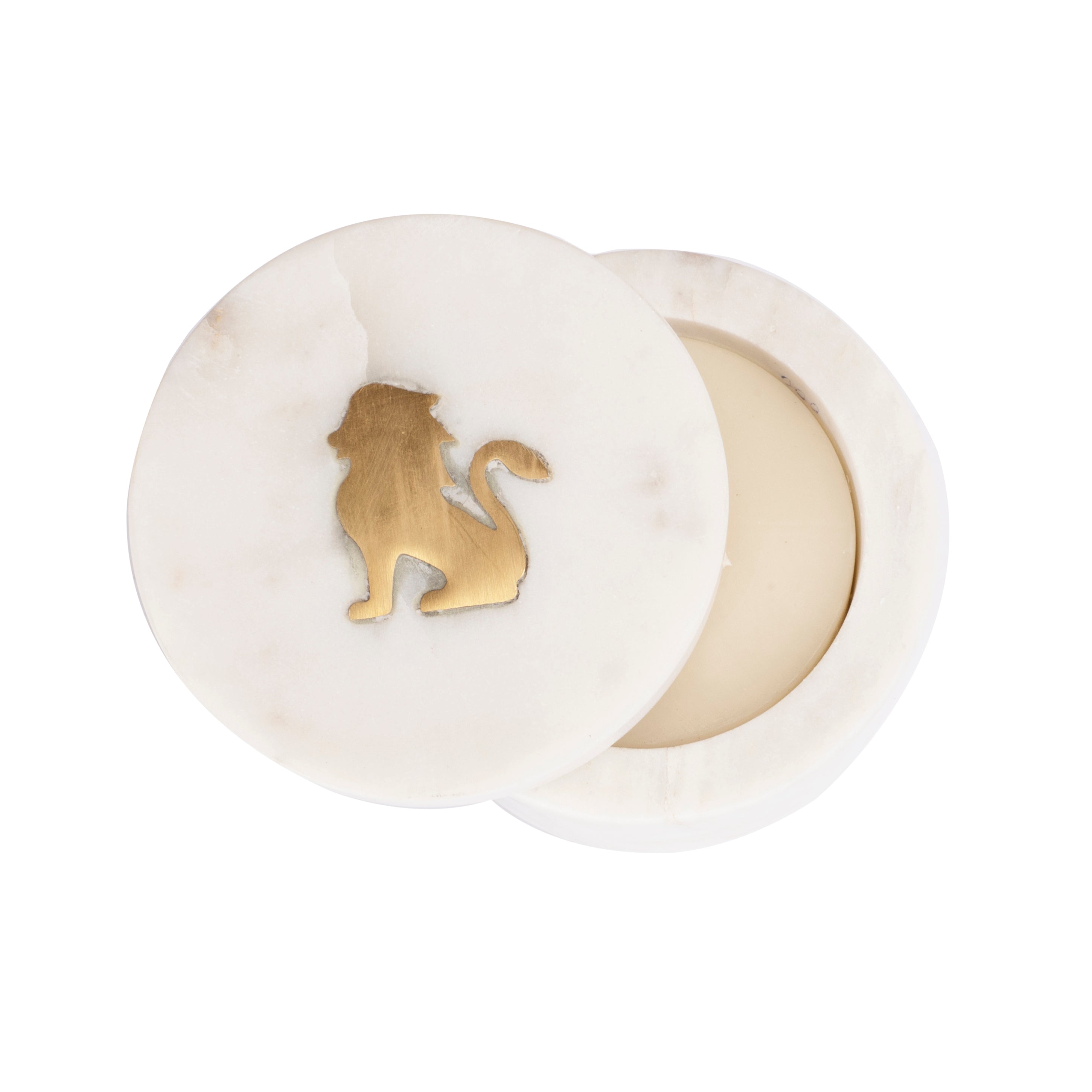 Simba Marble Candle Jar with Lion Inlay