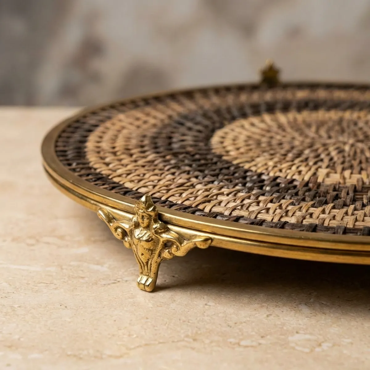 Brass Rattan Cake Stand