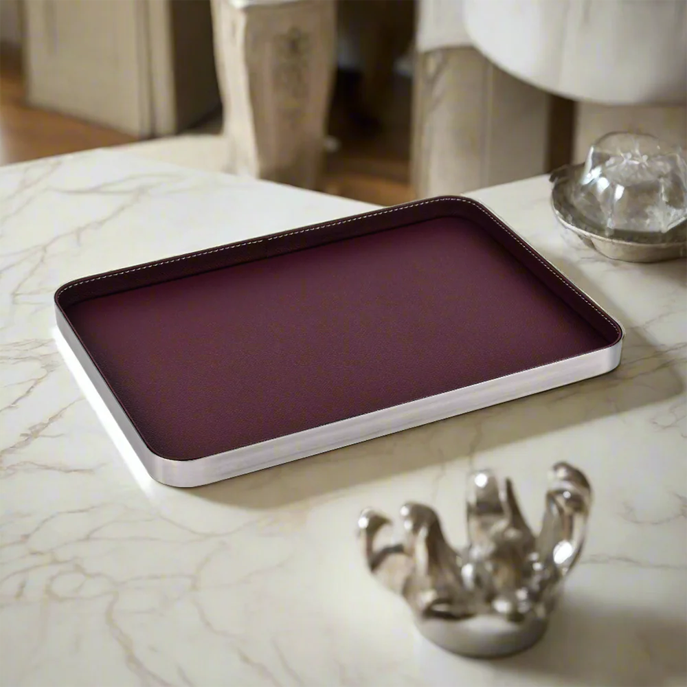Metal Leatherette Serving Tray | Wine | Luxe