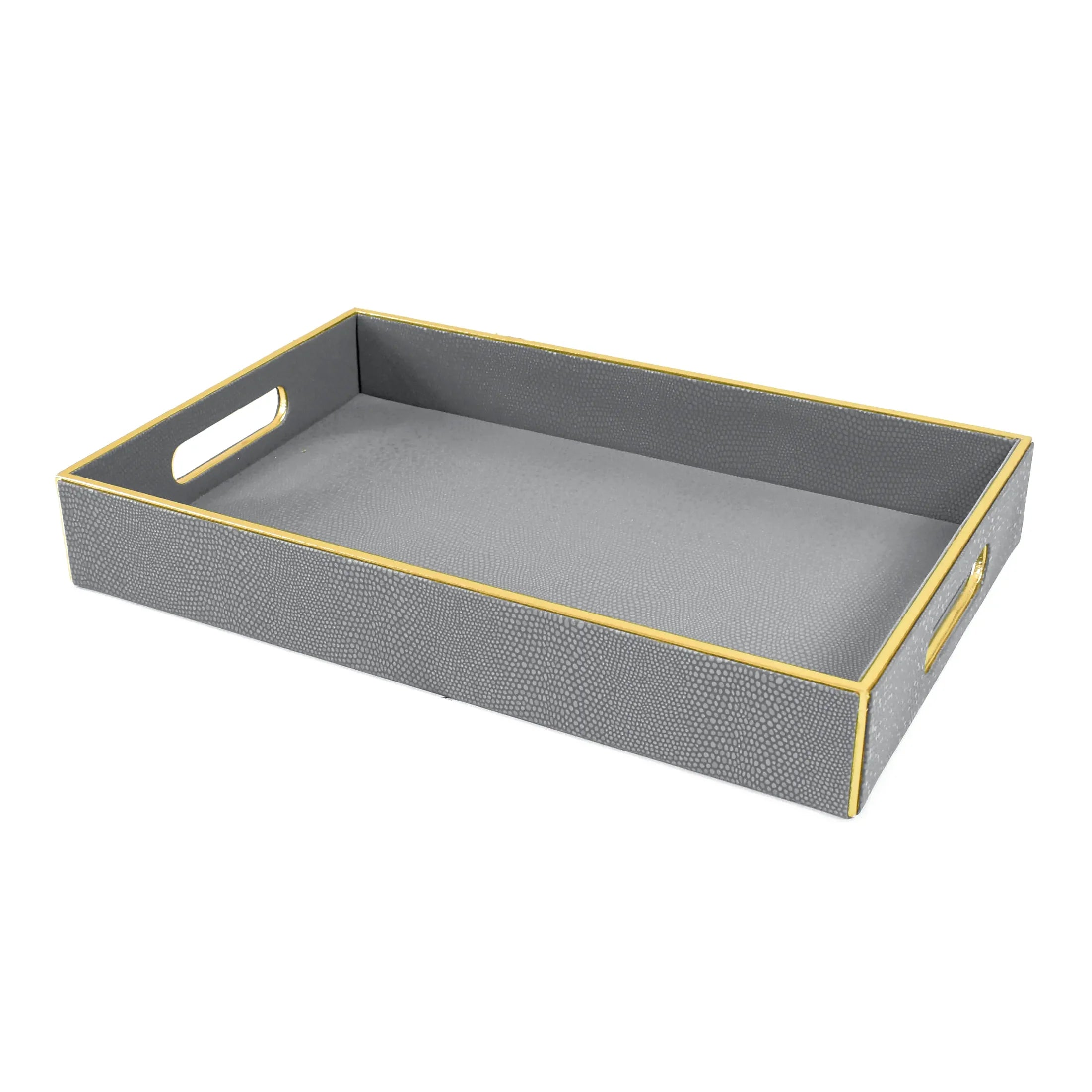 Leatherette Rectangle Serving Tray Large | Grey | Serpentine