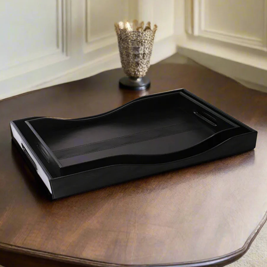 Rectangle Serving Tray Set of 2 | Black | Wave