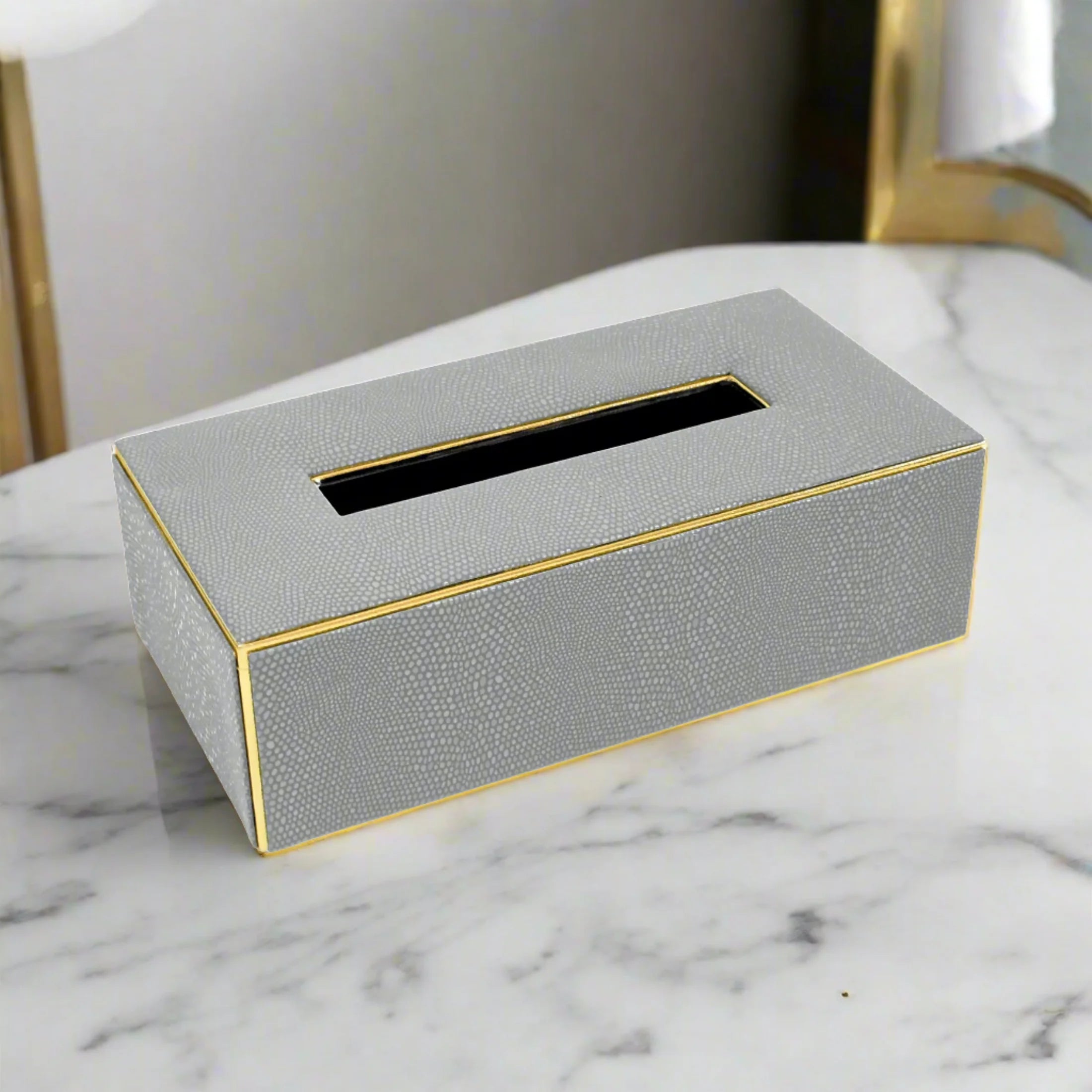Leatherette Rectangle Tissue Box Holder | Grey | Serpentine