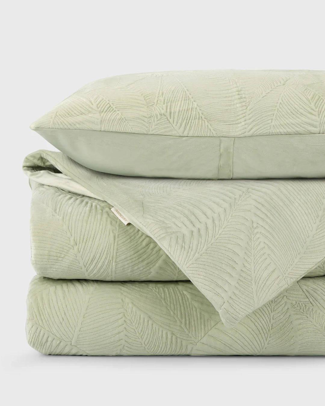 SYLVAN FERN SAGEBRUSH VELVET QUILTED BEDSPREAD SET