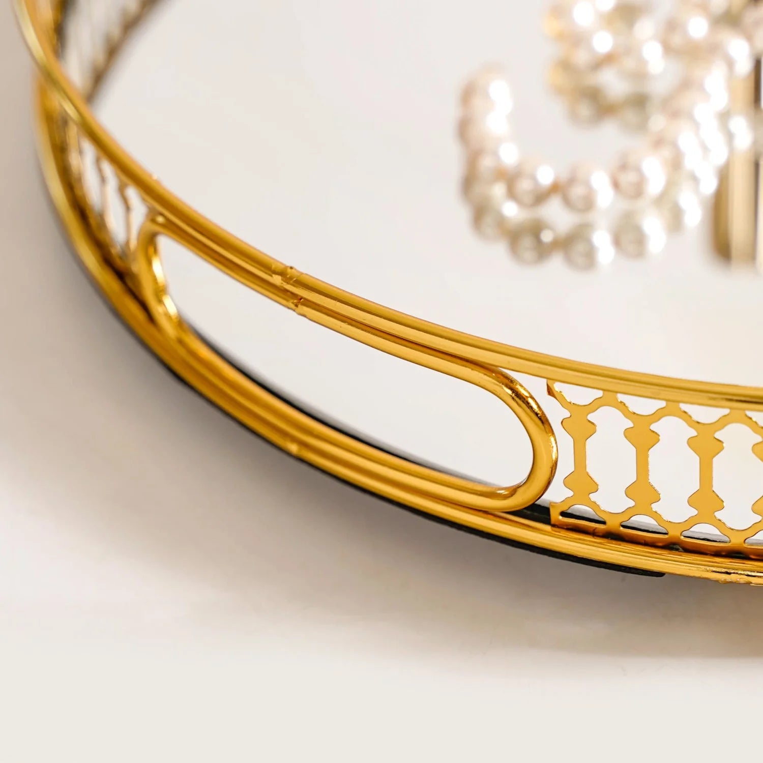 Gold Round Metal Mirror Tray