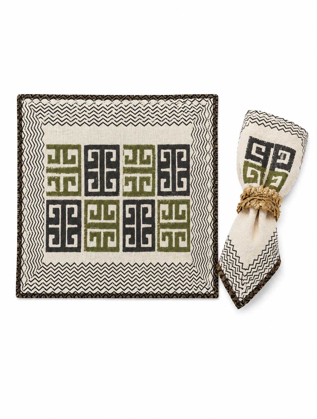 DINNER NAPKIN OLIVE GREEN & MULTI (SET OF 4)