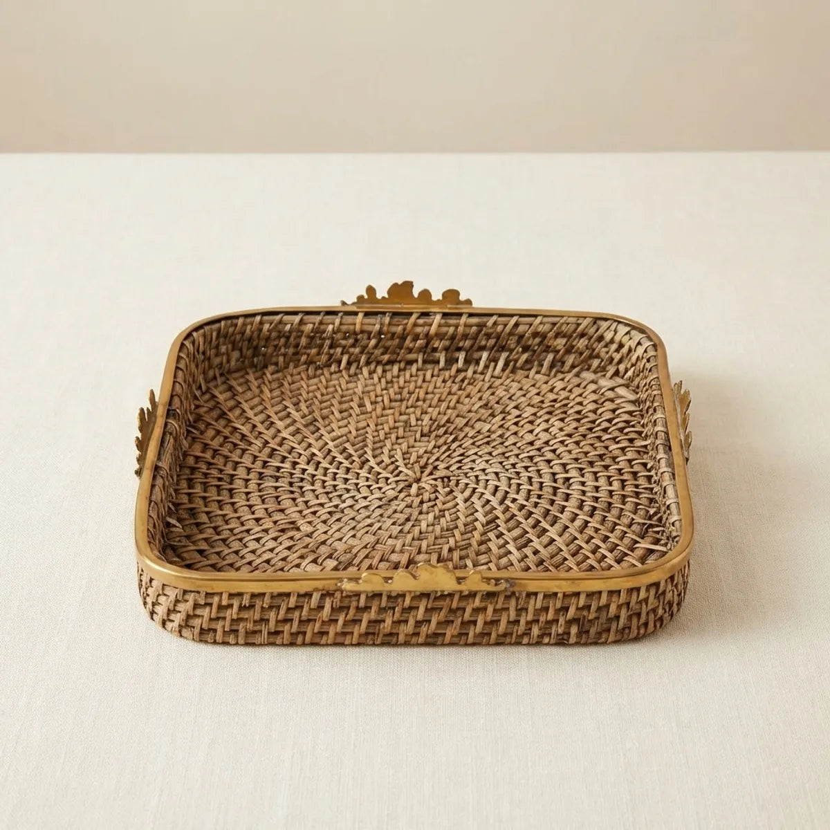 Brass Rattan Decorative Tray