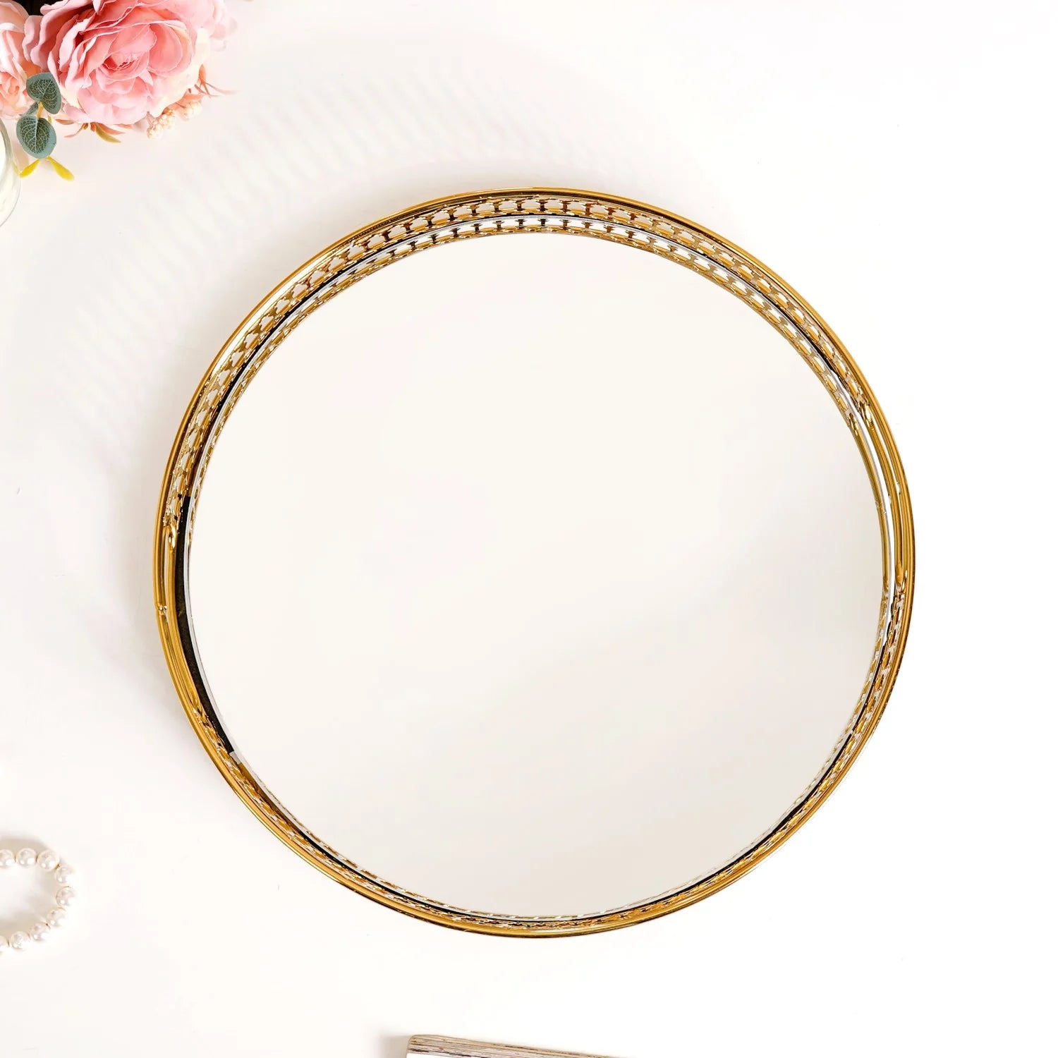 Gold Round Metal Mirror Tray