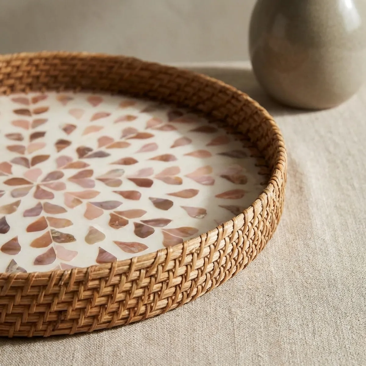 Brass Rattan Serving Tray