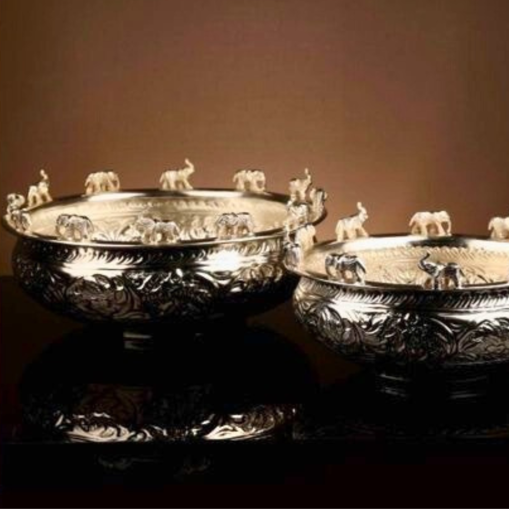 Gaj Silver Urli - 12 Inches