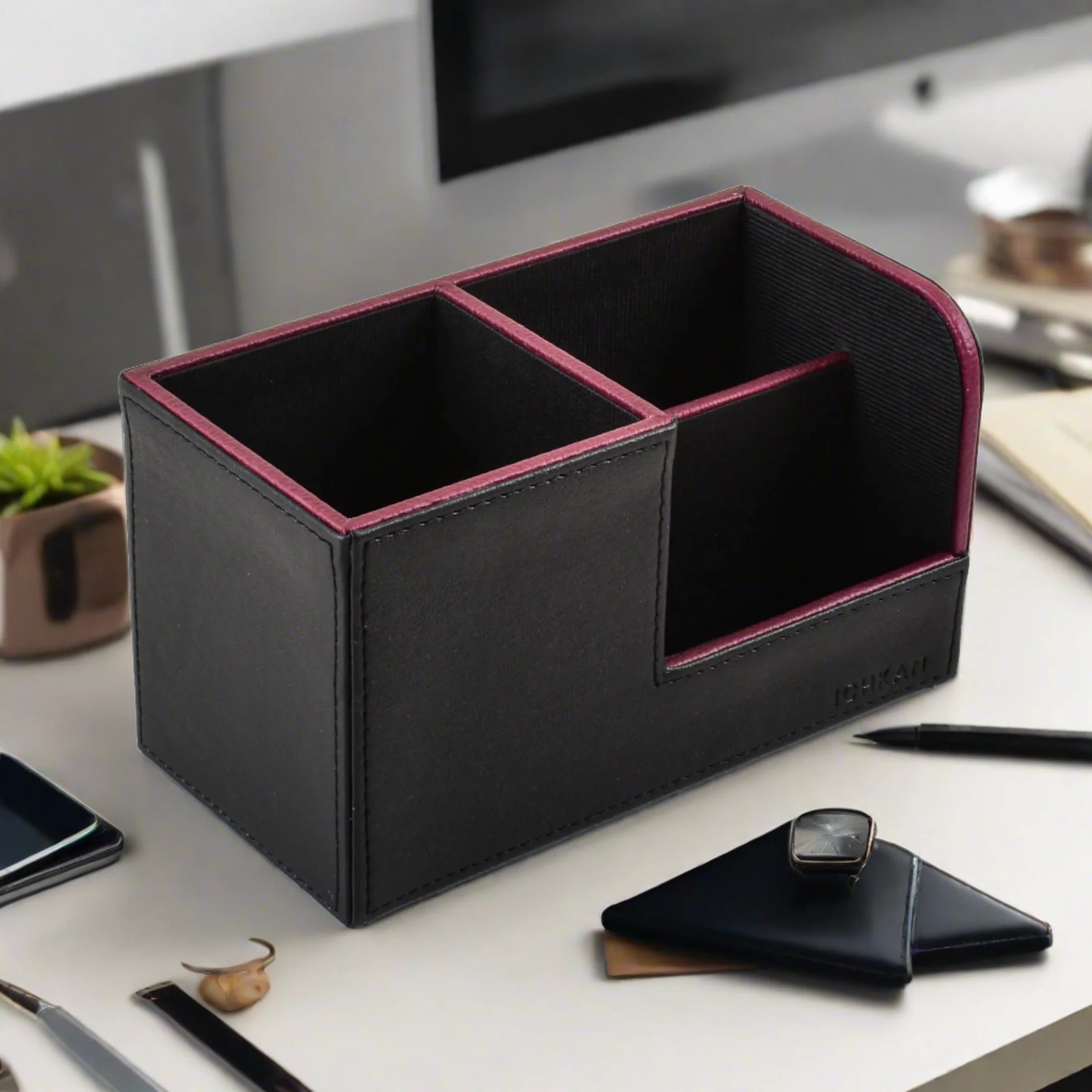 Leatherette Remote/Stationery Holder | Black