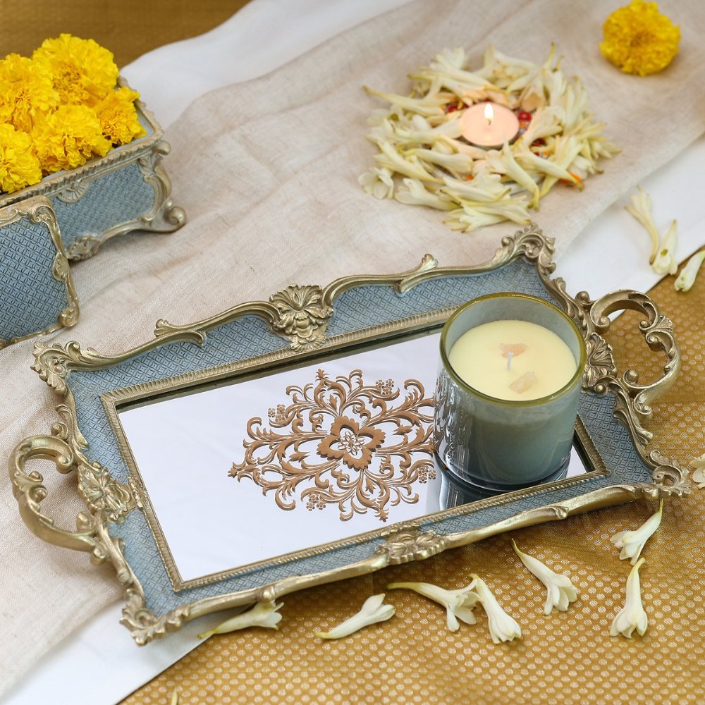Royal mirror tray with Royal box & scented candle