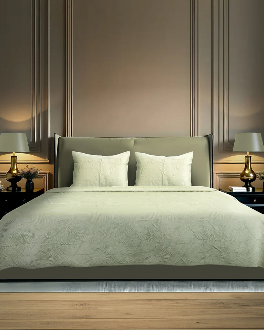 SYLVAN FERN SAGEBRUSH VELVET QUILTED BEDSPREAD SET