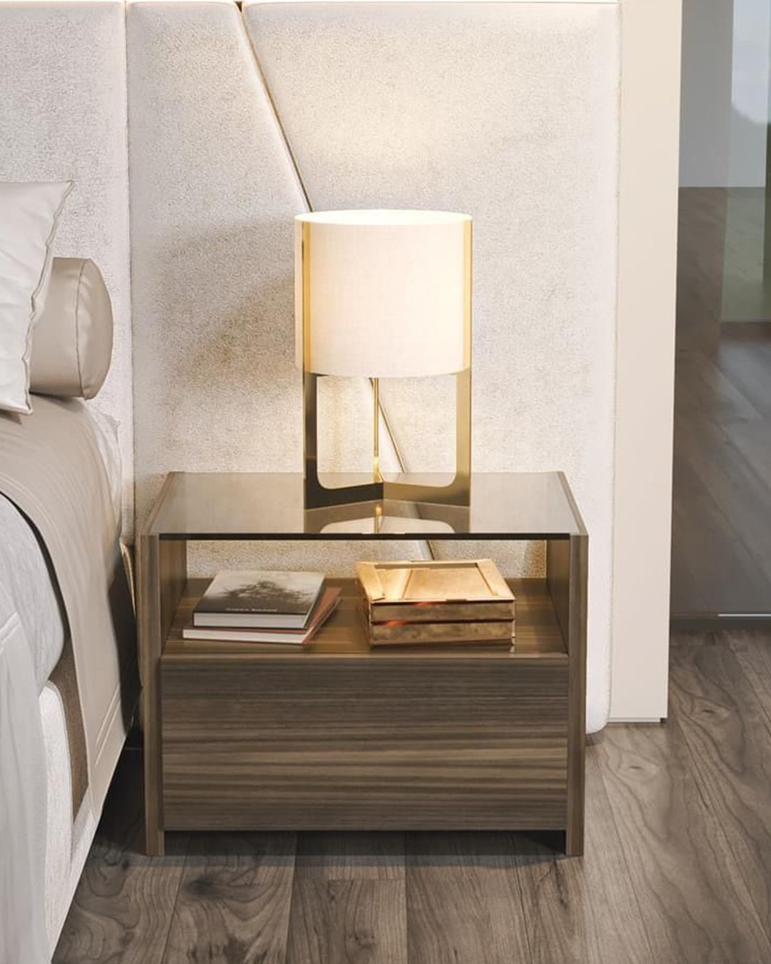 The Hudson Glass-Top Bedside Chest