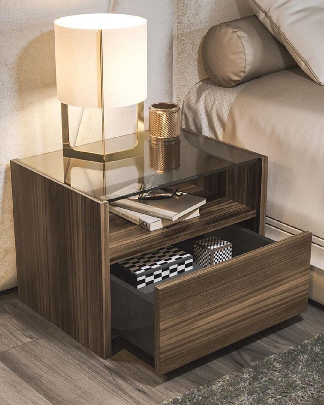 The Hudson Glass-Top Bedside Chest