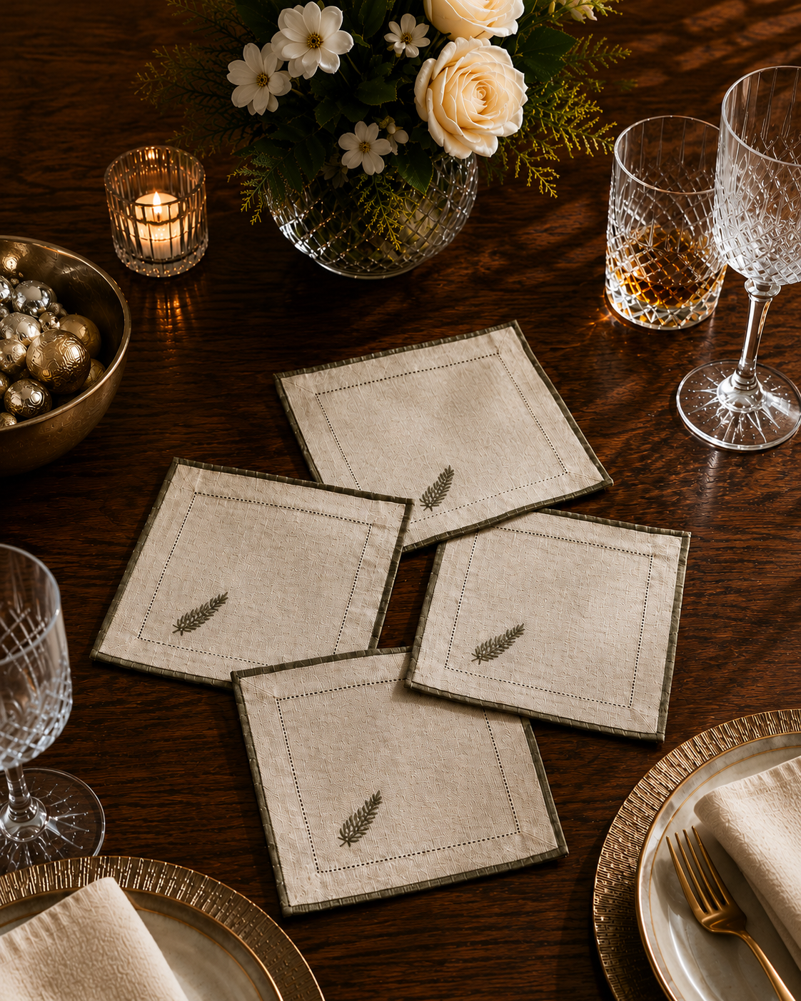 COCKTAIL NAPKIN OLIVE GREEN (SET OF 4)
