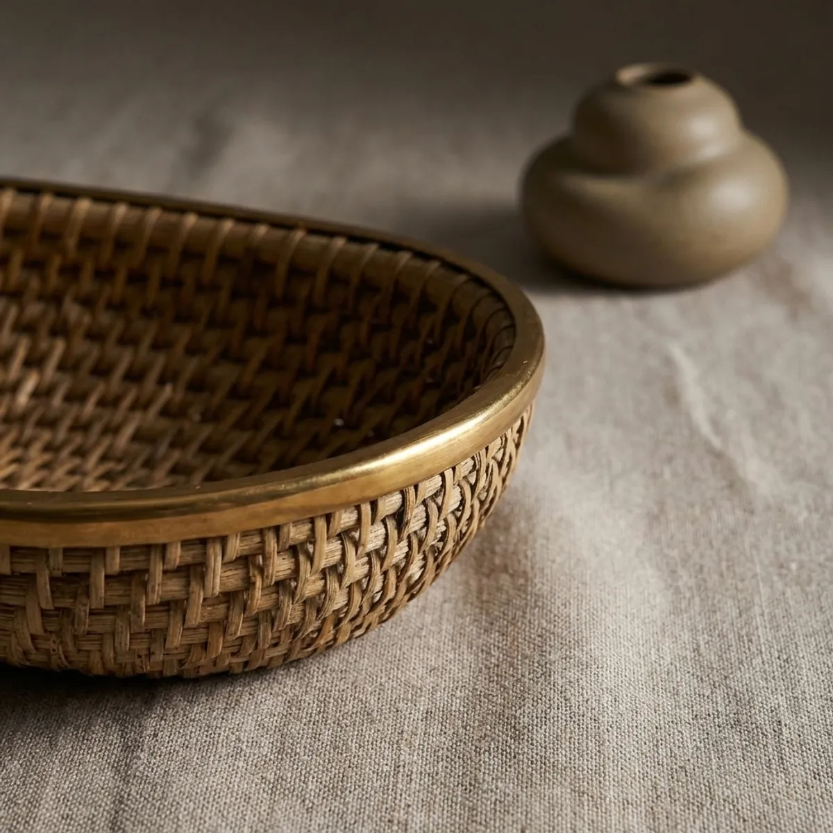 Brass Rattan Rattan Basket