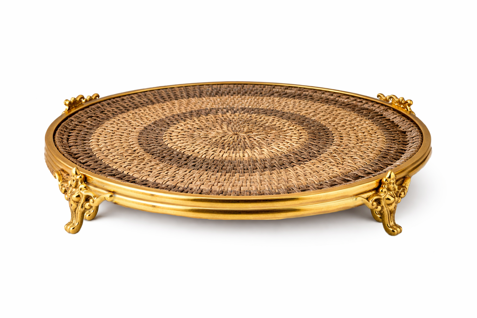 Brass Rattan Cake Stand