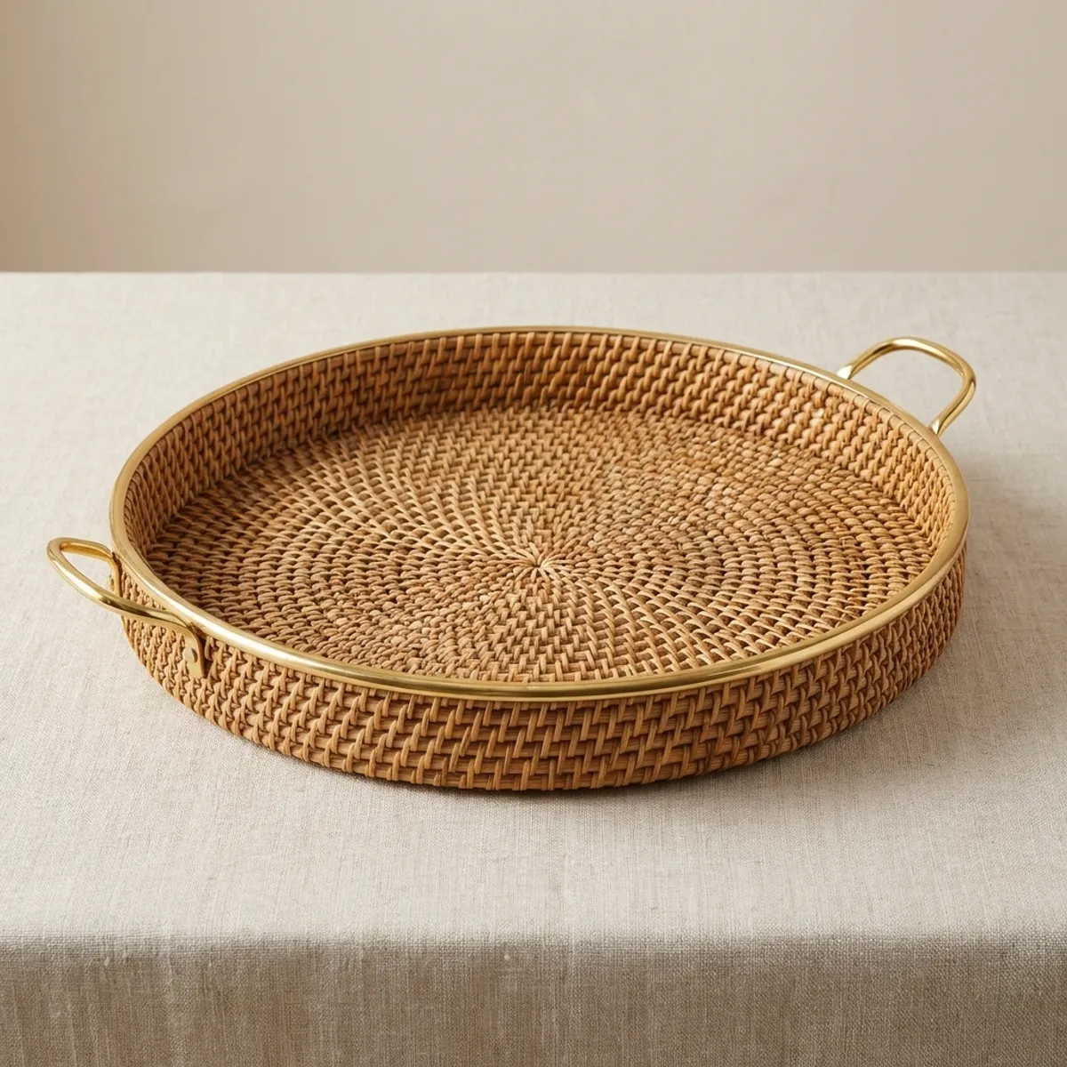 Brass Rattan Rattan Tray