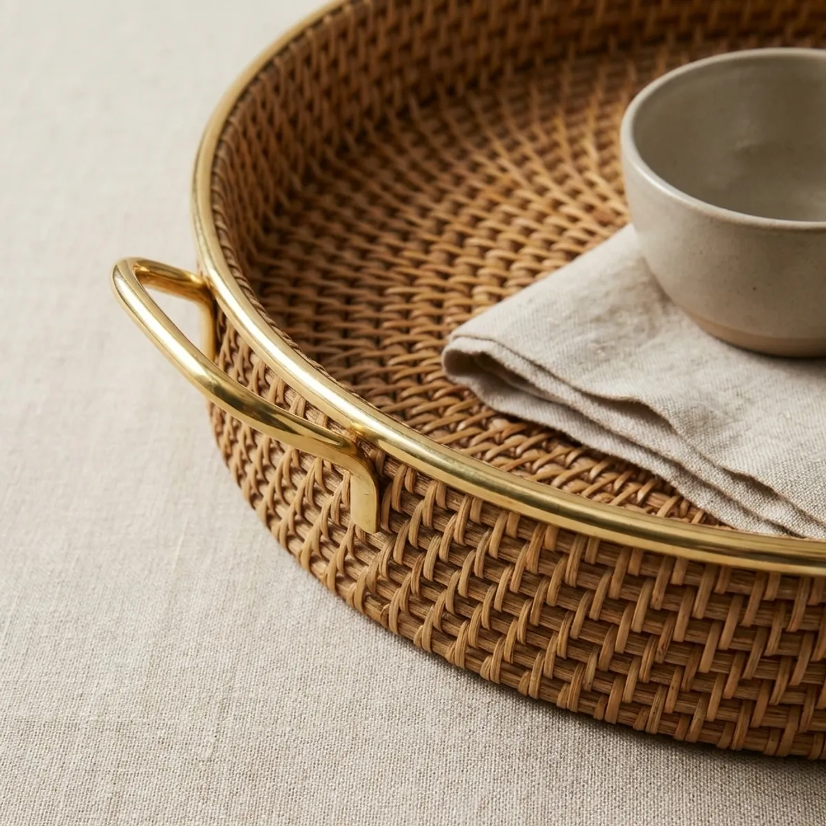 Brass Rattan Rattan Tray