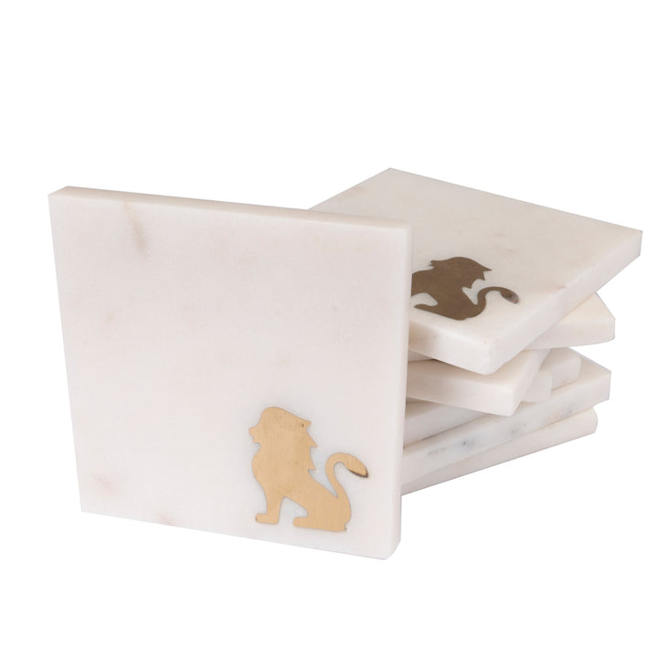 Simba Marble Coaster with Lion Inlay Set of 4