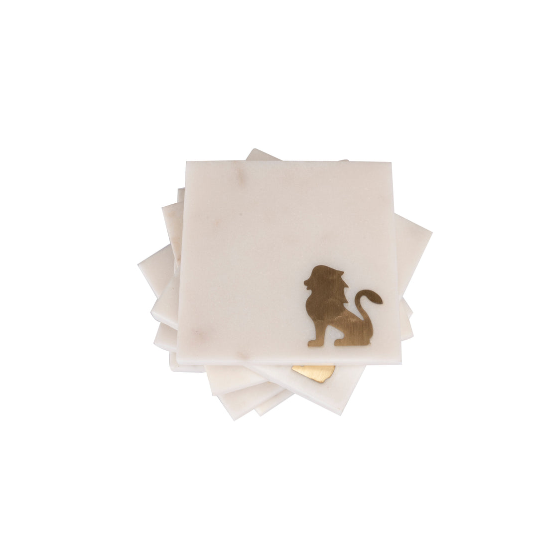 Simba Marble Coaster with Lion Inlay Set of 4